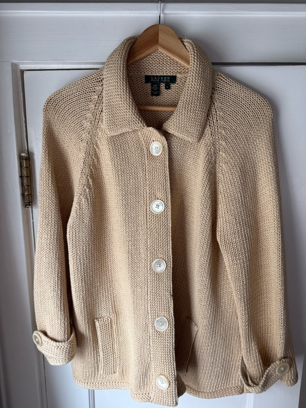 Ralph Lauren “Canyon Tan” Collared Button Knit Cardigan - Picture 8 of 10